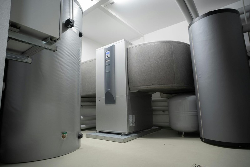 Efficient and innovative heat pump system in an indoor setting for advanced heating solutions.