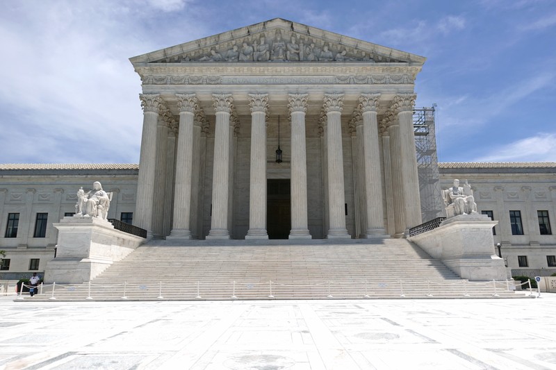 The neoclassical facade of the United States Supreme Court building in Washington, D.C.